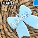 Single Acrylic Bow Keychain, Personalized Scalloped Bow Name Tag, Custom Name Plate, Pretty Bow Bag Charm – 1 Piece