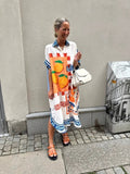 Lemon Print Shirt Dresses Women Fashion Short Sleeves Lapel Loose Single-breasted Shirts Long Dress Casual Lady Vacation Vestido