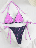 New Retro Polka Dot Tie Side Bikini Set for Women, Sexy Push Up Halter Neck Swimwear, High Waist Beach Bathing Suit, Summer