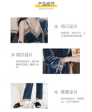Women's Autumn Winter Golden Velvet Pajamas Set - Sexy Lace Suspender 3-Piece Loungewear with Breast Pads