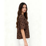 Women Dots Print T-shirs Crew Neck Short Sleeve Summer Loose Vintage Tops for Casual Daily