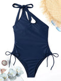 2026 One Piece Swimsuit Solid Swimwear Women One Shoulder String Bathing Suit Female Monokini Swimming Summer Beachwear Bodysuit