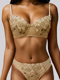 Floral Embroidery curve Lingerie set romantic lace sexy underwire bra & panty 2pcs breathable bralette See-through