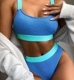 Bikini 2026 Swimsuit Swimwear Women High Waist Splicing Beachwear Sports Ribbed Bathing Suit Push Up Biquinis Feminino Tankini