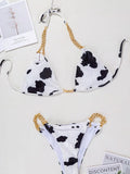 Sexy Cow Print Halter Metal Chains Brazilian Bikini Women Swimsuit Female Swimwear Two Pieces Bikini Set Bathing Suit Swim Lady