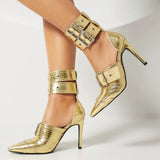2026 Spring Fashion New Sexy Nightclub Party Pointed Toe Metal Buckle Decorated High Heel Shoes Women's Shoes Size 34-48