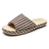 Breathable Linen Slippers For Women Men Summer House Shoes Striped Design Soft Sole Anti-Slip Couples Home Floor Cotton Slides