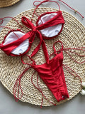 Sexy Pink Flower Embroidery Print Swimsuit Women 2025 Sexy Underwire Drawstring Bikini Set Summer Beach Bathing Suit Swimwear