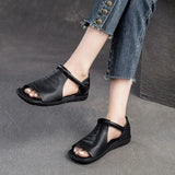 New Women's Peep Toe Flat Sandals - Retro Soft Leather Breathable Comfortable Versatile Casual Shoes 2026