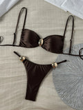 Metal Buckle Satin Bikini Women Mini Micro Thong Swimwear Female Swimsuit Two-pieces Bikini Set High Cut Bathing Suit Swim Lady