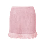 Summer Women's Knit Mini Skirt Solid Color Plush Tassel Trim Pencil Skirts Going Out Bohemian Beach Sexy Skirts