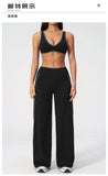 Women's Tracksuit Color Blocked Yoga Sets V Neck Sports Bra High Waist Flare Pants Fitness Suit Outdoor Running Workout Clothes