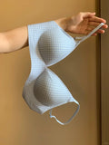 Japanese Checkered Crop Top Bra Small Bust Anti-Sagging Wirefree Pure Cotton Bralette Beachwear Light Support Set S-XL AU MOYISU