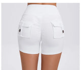Women's Peach Lifting Yoga Shorts - High Waisted Stretchy Workout Shorts with Button Quick-Dry Tummy Control for Running Fitness