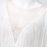 Womens Deep V Midi Fringed Dresses Sleeveless Pencil Party Solid Elegant Sexy Skirt Long Dresses Evening Party Mujer