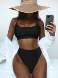2026 Wrinkled Ruched High Waist Bikini Women Swimsuit Female Swimwear Two Pieces Bikini Set High Cut Bathing Suit Swim Beachwear