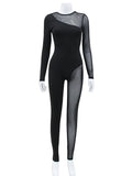 AHAgaga Winter Sexy See Through Mesh Rompers Women Jumpsuits Fashion O-Neck Zipper Skinny Slim Jumpsuit Woman Midnight Overalls