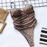 New Sexy High Cut Leopard Push Up Bra Cup One Piece Swimsuit Female Swimwear Women Bather Bandeau Bathing Suit Swim Lady V1654