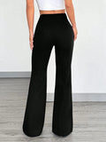 Women's Casual Solid Color Front Button Fitted Flare Long Pants Office Lady Elegant Suit Trousers Spring/Fall