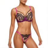 Sweet and cool leopard print patchwork lace lingerie set - Hot girl style mesh embroidered half-cup bra thong set ZA825120