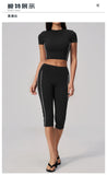 Color Blocked Yoga Suit Women Tracksuit Short Sleeve Shock-absorbing Sports T Shirts High Waist Pants Gym Running Fitness Suits
