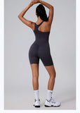 Sexy Fitness Yoga Jumpsuit Women Sleeveless Slim Playsuit Pleated Hollow Running Scrunch Shorts Romper One Piece Sports Suit