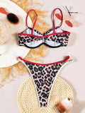 Contrast Color Leopard Swimsuit for Women Sexy Push Up Thong Bathing Suit Beachwear Underwire Low Waist Swimwear String Bikinis
