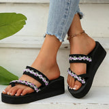 2025 Thick Bottom Clip Toe Slippers for Women Fashion Floral Fabric Wedge Sandals Woman Summer Eva Wear-Resistant Slides Female