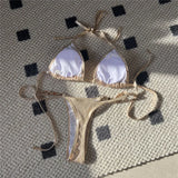 New PU Faux Leather Halter Mini Thong Bikini Female Swimsuit Women Swimwear Two-pieces Bikini Set Bather Bathing Suit Swim V5206
