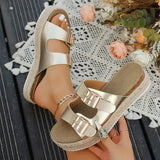 Fashion Gold Chunky Platform Sandals Women Double Buckle Plus Size 35-43 Beach Slippers Woman Non Slip Wedge Heel Sandles Mujer