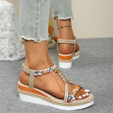 Fashion T-Strap Platform Sandals for Women New Mix Color Elastic Band Wedge Sandals Woman Summer Daily Open Toe Sandalias Female