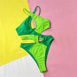 Sexy Splicing Cross Back Cut Out Women Swimwear One Piece Swimsuit Female Monokini High Leg Cut Bather Bathing Suit Swim V4919