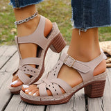 Lightweight Thick High Heels Sandals Women Plus Size 36-43 Summer Rome Shoes Woman Ankle Buckle Open Toe Beach Sandles Female