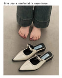 2026 New Summer Women Cover Toe Mules Slippers Fashion Metal Decoration Thick Heel Slide Shoes Comfort Street Style Footwear