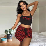 Women Y2K Shorts Set Pajamas Set Crop Cami Top Striped Shorts Lounge Summer 2Pcs Outfit Sets Girls Sleepwear Pajamas Set