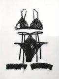 Hot Sexy Lingerie Female Bra Garter Panty Ultra-thin Semi See-through Full Lace Comfortable No-steel Ring Bras Thong Body Suit