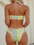 Vintage Yellow Floral Print Bikini Set 2026 Women Front Bow Push Up Ruffles High Waist Swimsuit Bathing Suit Two Piece Swimwear