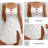 Summer Nightgown Women's Sleepwear Sexy V-Neck Heart Print Slit Front Dress Homewear Comfort Pajama Night Dress Nighties