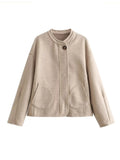 Foridol O Neck Single Breasted Apricot Women Winter Autumn New Coat Office Lady Short Thick Jacket Vintage Outerwear Loose