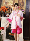 New Chinese style pajamas with breast pads, simulated silk, ice silk home wear, satin jacquard pajamas set