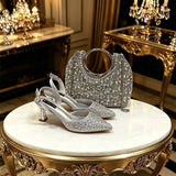 Doershow  fashion High Quality African Style Ladies Shoes And Bags Set Latest silver Italian Shoes And Bag Set For Party HGH1-1