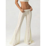 2026 spring and summer slim fit hip-hugging low-waist lace bell-bottom casual pants