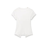 Women's Fashion Casual Short-Sleeve Round-Neck Tight-Fitting Top White Short Sleeve T Shirt Crew Neck Back Slit Casual Top P5RN