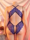 Erotic Hot women Plus Size Lace Halter Teddy Bodysuit Crotchless Criss-Cross Back Deep V Neck Open Crotch sexy Lingerie 1XL-4XL