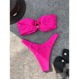Sexy Wrinkled Bandeau Strapless Bikini Women Swimwear Female Swimsuit Two-Pieces Bikini Set Bather Bathing Suit Swim Lady V3367L