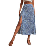 Harajuku Floral Print Long Skirt Vintage High Rise Straight Midi Skirts For Women Summer Skinny Bohemian Split Beach Skirts Y2k