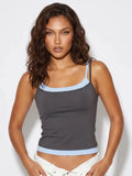 Summer Women's Camisoles Casual Stylish Contrast Color Layered Tank Tops Spaghetti Strap Slim Fit Vest Sporty Fitness Daily