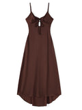 Women Cami Dress Solid Color Sleeveless Tie-Up Front Backless Dress Long Dress Summer Casual Dress