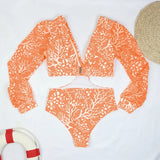 TW Sexy High Waist One Piece Swimsuit Women V Neck 2024 Long Sleeve Bathing Suit Brazilian Swimwear Monokini Summer Beachwear
