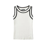 Slim-fit Color-blocked Sleeveless Tank Top For Women Spring Round-neck Slim-fit Hot Girl Knit Short Top Casual Style 77RB